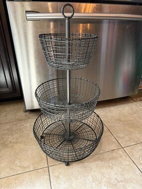 Crate&Barrel Three-Tier Wire Basket Stand in Dark Gray